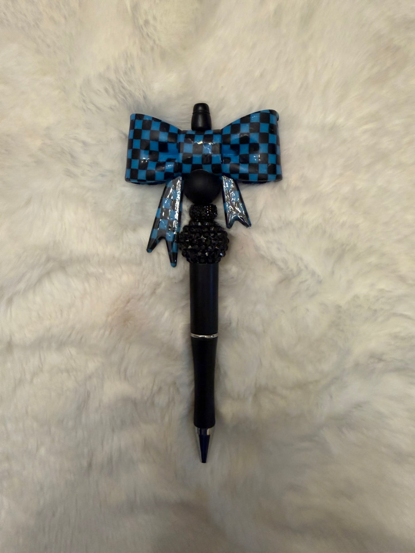 Blue Checkered Bow Pen