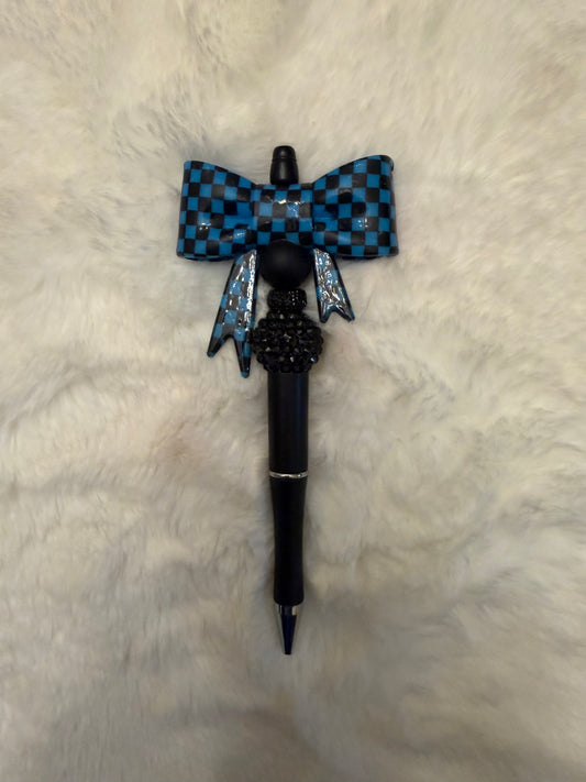 Blue Checkered Bow Pen