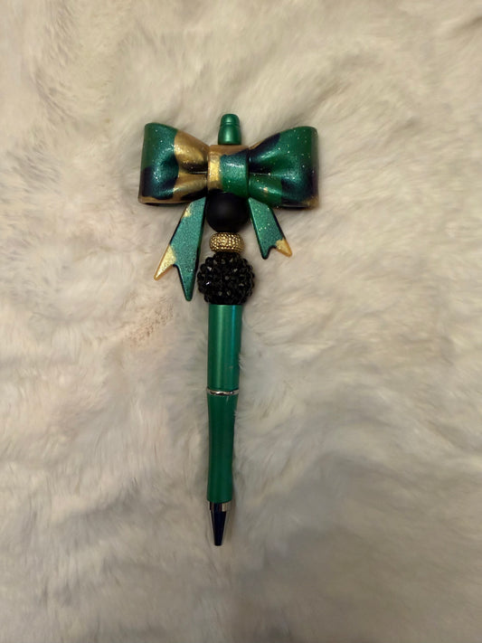 Teal & Gold Bow Pen