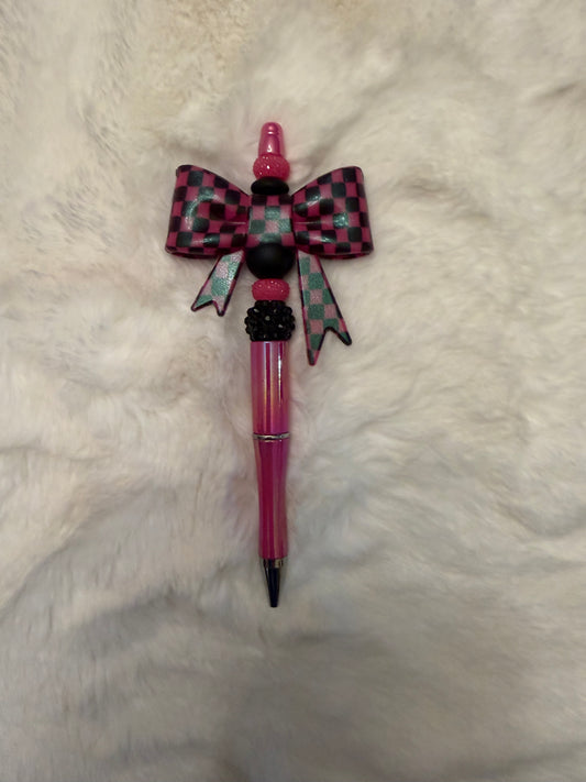 Pink Checkered Bow Pen